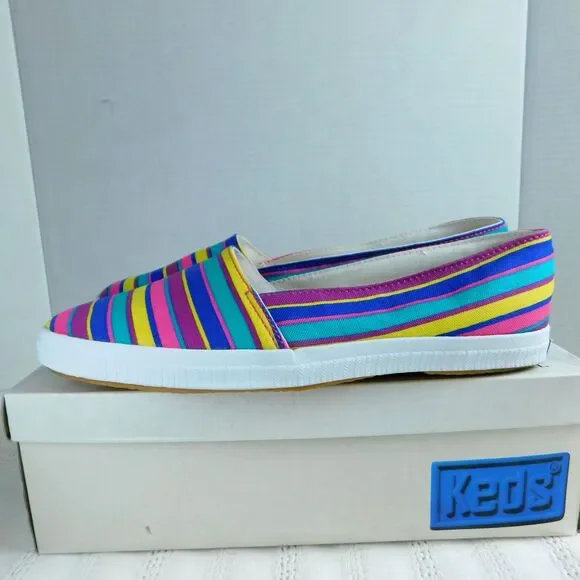 Vintage 90s KEDS Women's 8.5 Multicolor Striped Canvas Flats Sneakers Colors NEW - Picture 3 of 8